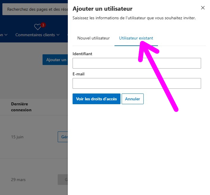 utilisateur existant